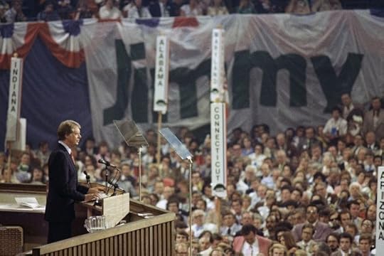 Jimmy Carter gives his acceptance speech after accepting the Democratic nomination for president on the convention floor
