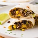 plate of Rice, Corn and Black Bean Burritos