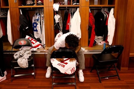 San Francisco 49ers' Charvarius Ward (7) autographs a jersey in the locker room at Levi's Stadium in Santa Clara, Calif., on Monday, Dec. 6, 2025. (Nhat V. Meyer/Bay Area News Group)
