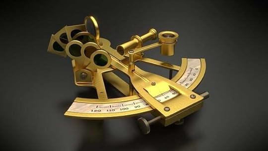 Closeup of a brass sextant.