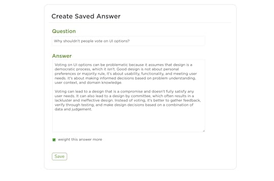 Ask LukeW add a saved question interface