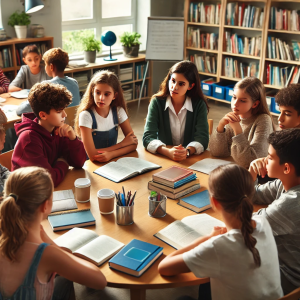 middle grade students using study guide for novel unit