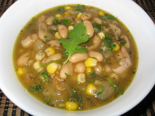 bowl of white chili with beans and chicken
