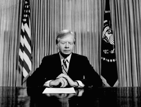 President Jimmy Carter prepares to make a national television address from the Oval Office
