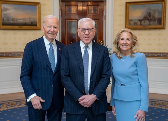 Three quarters length portrait of Joe Biden, David Rubenstein and Dr. Jill Biden. 