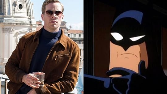 armie hammer in the man from uncle and cartoon batman the dark knight looking confused