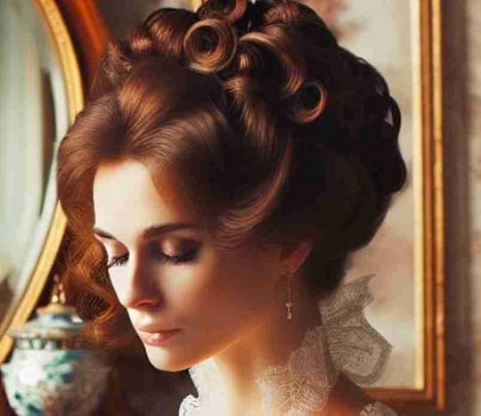 Woman with luxurious brown hair in an updo