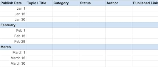 Add rows for months to the editorial calendar.