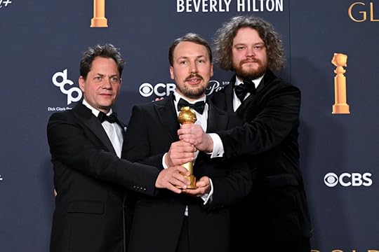 (L-R) Film producer Ron Dyens, Latvian filmmaker Gints Zilbalodis, and...