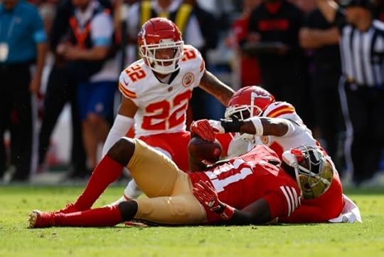 San Francisco 49ers' Brandon Aiyuk (11) lies on the field after being injured against the Kansas City Chiefs in the second quarter at Levi's Stadium in Santa Clara, Calif., on Sunday, Oct. 20, 2024. (Nhat V. Meyer/Bay Area News Group)