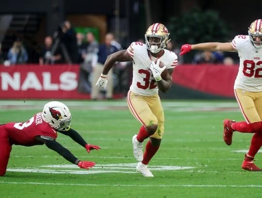 49ers running back Patrick Taylor, Jr. #32 runs for yardage during the first half of the San Francisco 49ers and Arizona Cardinals game played at State Farm Stadium on Jan. 5, 2025 in Glendale, Arizona. (John Medina/Special to Bay Area News Group)