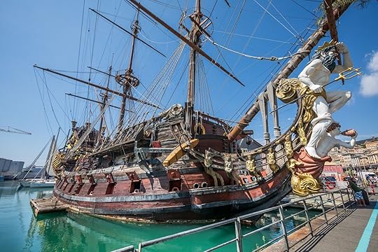 Walking tour of Genoa: Porto Antico in Genoa where the Neptune, a galleon replica, is moored.