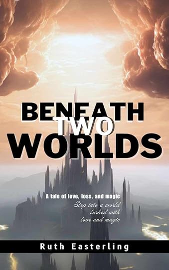 Cover for Beneath Two Worlds. A misty fantasy city below parted clouds above.