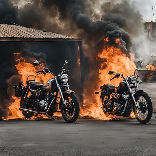 May be an image of motorcycle and fire