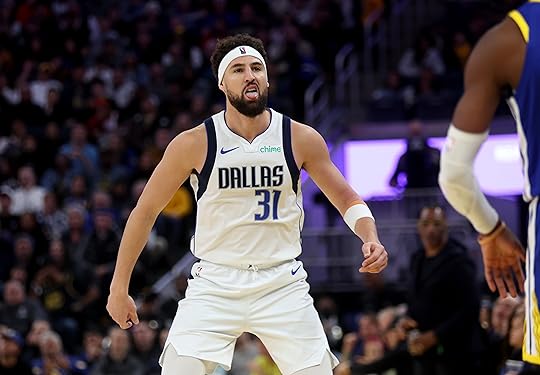 Dallas Mavericks’ Klay Thompson #31 reacts after making a 3-point...