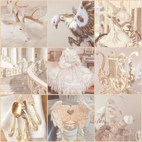 This may contain: a collage of photos with gold and white items