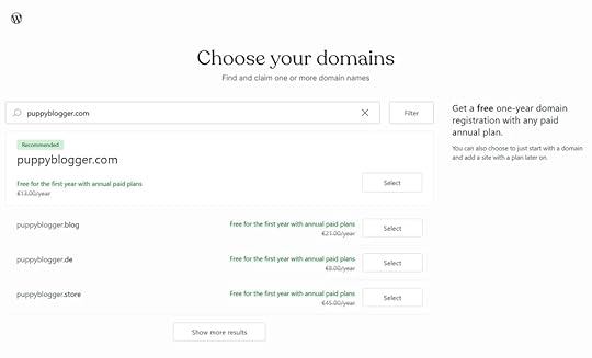 Screenshot of the choosing a domain step.
