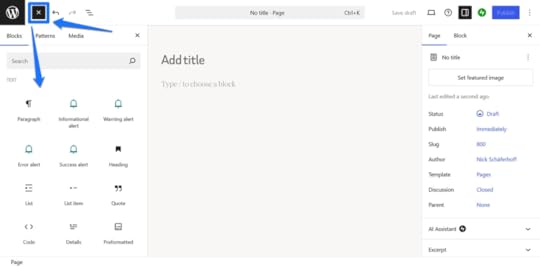 Options to add page elements.
