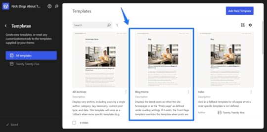 Example of selecting an existing template.