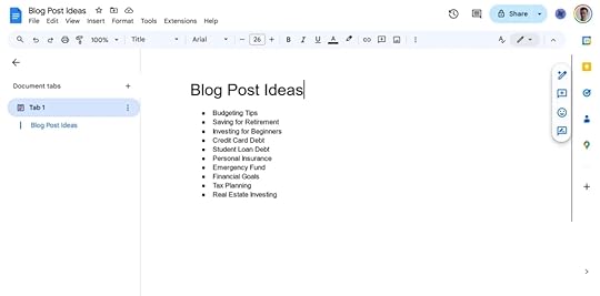 Example list of blog topics.