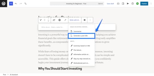 Generating a blog post title with Jetpack AI.