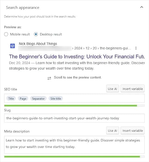Editing Yoast meta data for SEO.