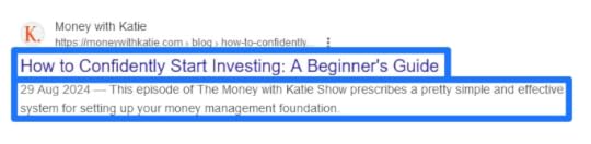 Example of a title tag and meta description in a search result.