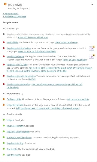 Screenshot of an SEO analysis from Yoast.