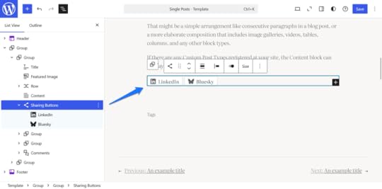 Example of social media sharing buttons on a WordPress blog.