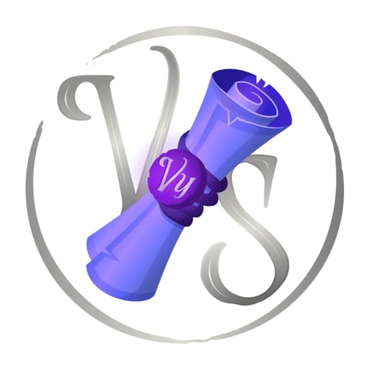 logo for Vy Starlit, a VS in a silver circle with a blue scroll between them, bound with a purple cord and wax seal that has