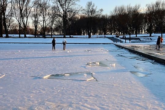 broken ice in the Reflecting Pool