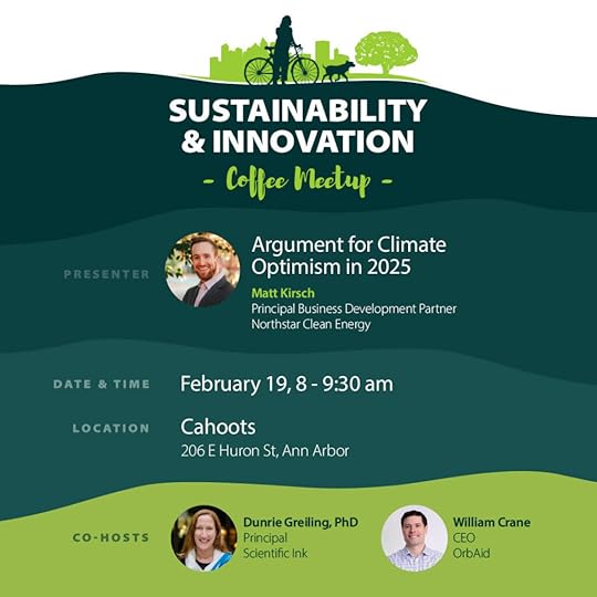 Promo graphic for February 19, 2025 Sustainability & Innovation Coffee