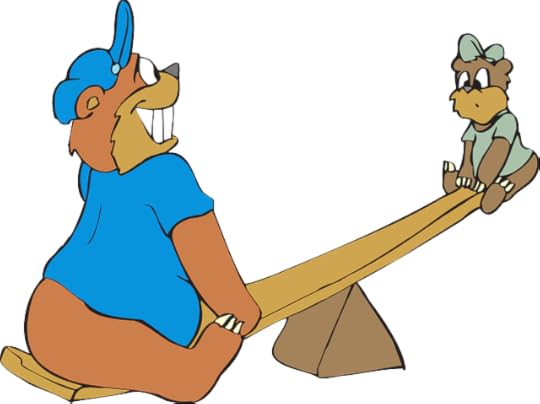 Cartoon of two bears on a see saw