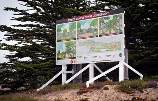 A sign in the area designated for the Campus Town development near Cal State Monterey Bay shows the plan for the project. (Arianna Nalbach/Monterey Herald)