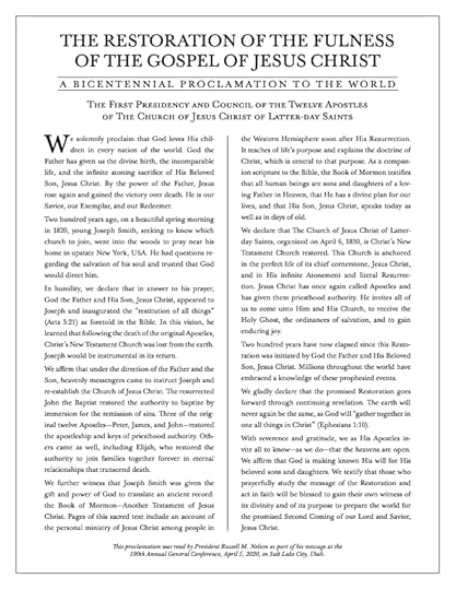 Come Follow Me: The Restoration of the Fulness of the Gospel of Jesus Christ “The Promised Restoration Goes Forward” restoration