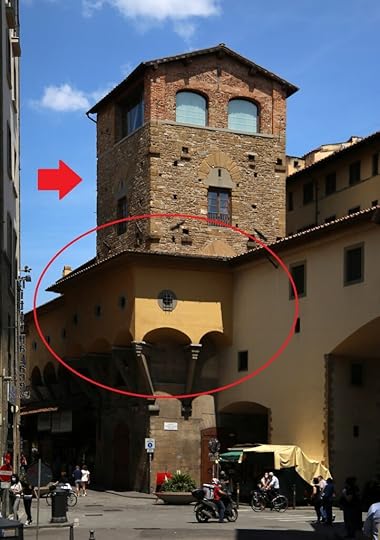 Image from further away pointing out how the yellow architectural feature, shown in the first image, wraps around one of these recognizable towers.