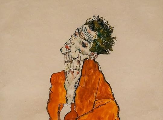 schiele orange: Egon Schiele, Self-portrait in orange jacket, 1913, Albertina Museum, Vienna, Austria. Detail. 