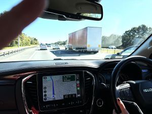 Sitting in the passenger seat on an Australia drive.