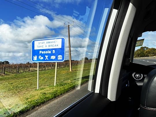 Back seat view while of Yankees driving in Australia