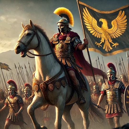 transformational leader leads a legion on a horse while carrying a banner, a symbol of high inspiration