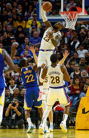 Los Angeles Lakers’ LeBron James (23) blocks a shot against...