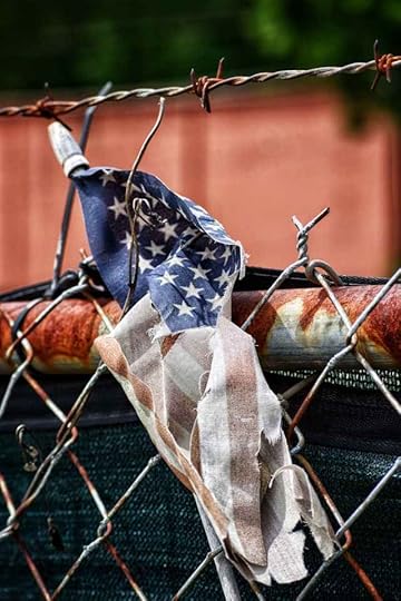 Current image: a flag by a fence