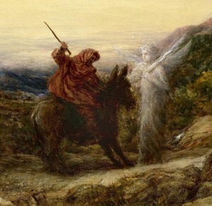 Baalam on the ass confronting an angel