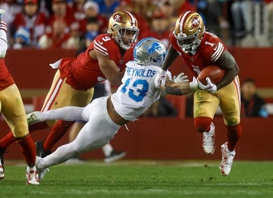 San Francisco 49ers' Deebo Samuel Sr. (1) runs on a kick-off return against Detroit Lions' Craig Reynolds (13) in the third quarter at Levi's Stadium in Santa Clara, Calif., on Monday, Dec. 30, 2024. (Nhat V. Meyer/Bay Area News Group)