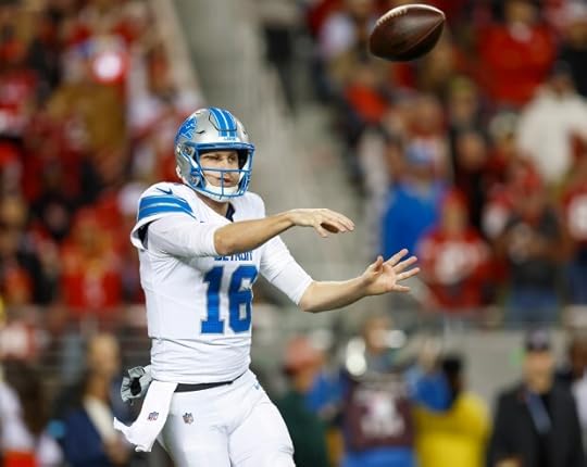 Detroit Lions starting quarterback Jared Goff (16) throws against the San Francisco 49ers in the second quarter at Levi's Stadium in Santa Clara, Calif., on Monday, Dec. 30, 2024. (Nhat V. Meyer/Bay Area News Group)