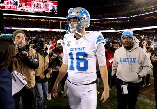Detroit Lions quarterback Jared Goff #16 after the Lions 40-34 NFL win over the San Francisco 49ers at Levis Stadium in Santa Clara, Calif., on Monday, Dec. 30, 2024. (Jane Tyska/Bay Area News Group)