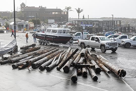 Posts from the collapsed Santa Cruz Municipal Wharf are pulled...