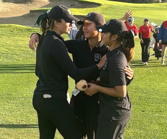 Stevenson's girls golf team, including Nikki Iniakov (left), Coco He (right) and Lucinda Wu (middle), finished fourth at the State Championships. (John Devine -- Monterey Herald file)