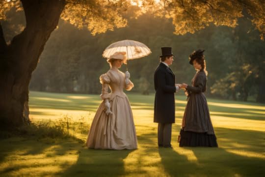 Victorian couple courting with chaperone