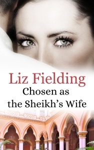Cover for Chosen as the Sheikh's Wife = close up of woman's eyes, arab arches